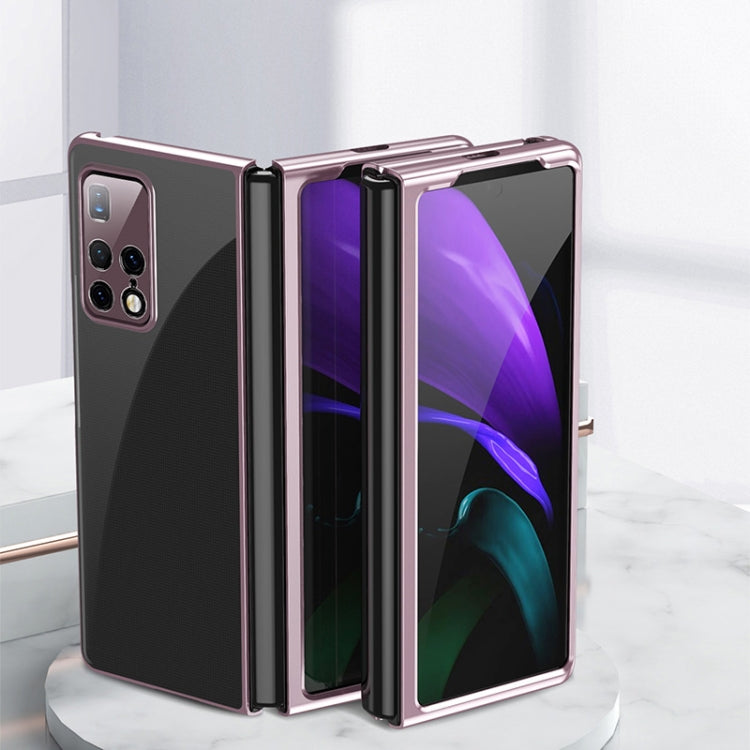 Ultra-thin electroplated transparent folding phone case in rose gold with front and back panels visible
