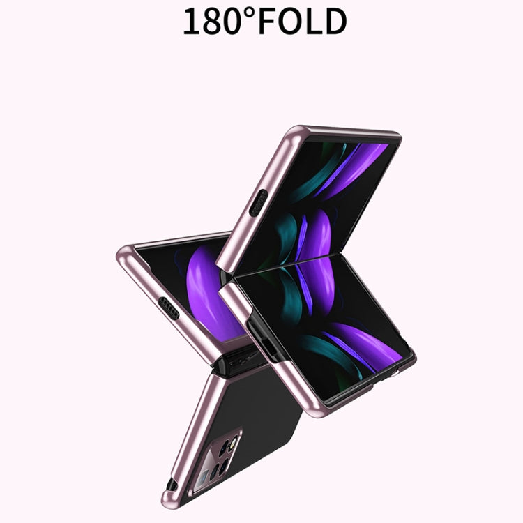Ultra-thin electroplated transparent folding phone case in rose gold, folded 180 degrees