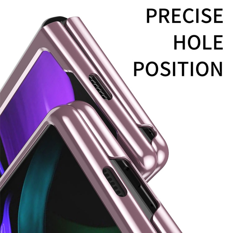 Ultra-thin electroplated transparent folding phone case in rose gold with precise side hole cutouts