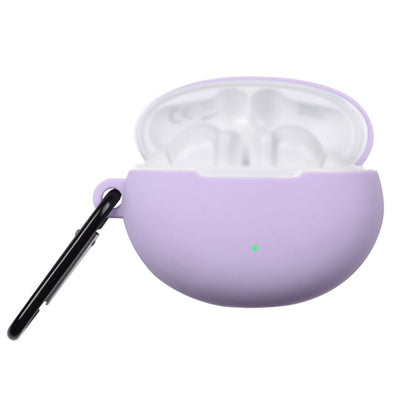 Purple liquid silicone earphone protective case with open lid and hanging loop