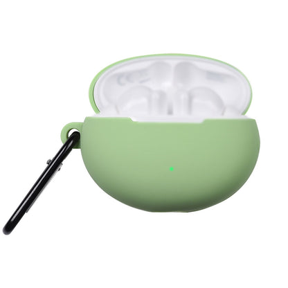 Matcha green liquid silicone earphone protective case with open lid and hanging loop