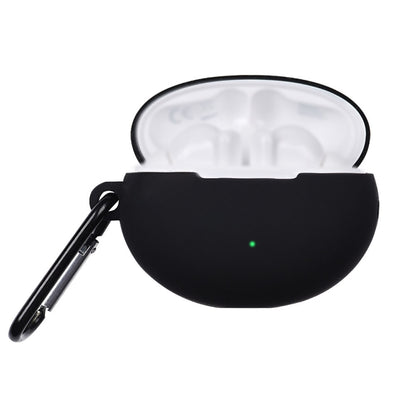 Black liquid silicone earphone protective case with open lid and hanging loop