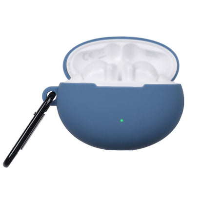 Midnight blue liquid silicone earphone protective case with open lid and hanging loop