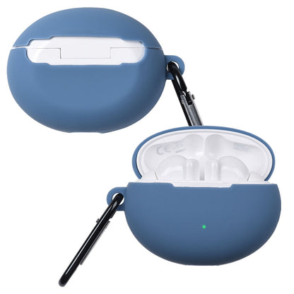 Midnight blue liquid silicone earphone protective case with open lid and hanging loop