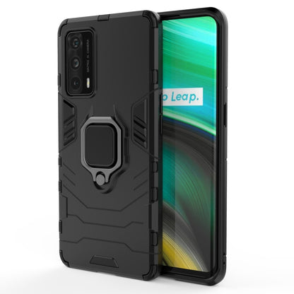 Rugged shockproof phone case with magnetic ring holder, black TPU/PC shell