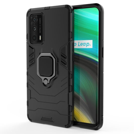 Rugged shockproof phone case with magnetic ring holder, black TPU/PC shell