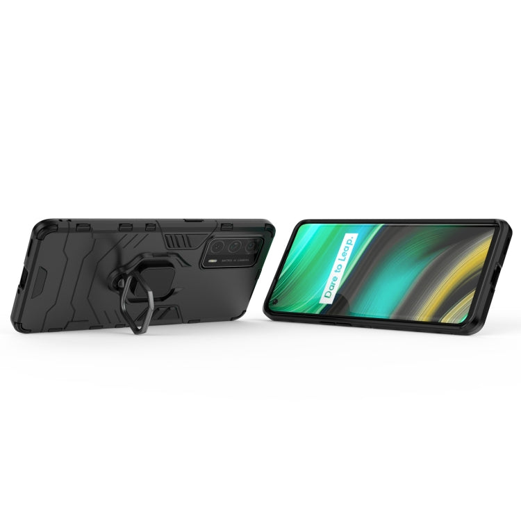 Rugged shockproof case with magnetic ring holder, black TPU/PC, kickstand detail