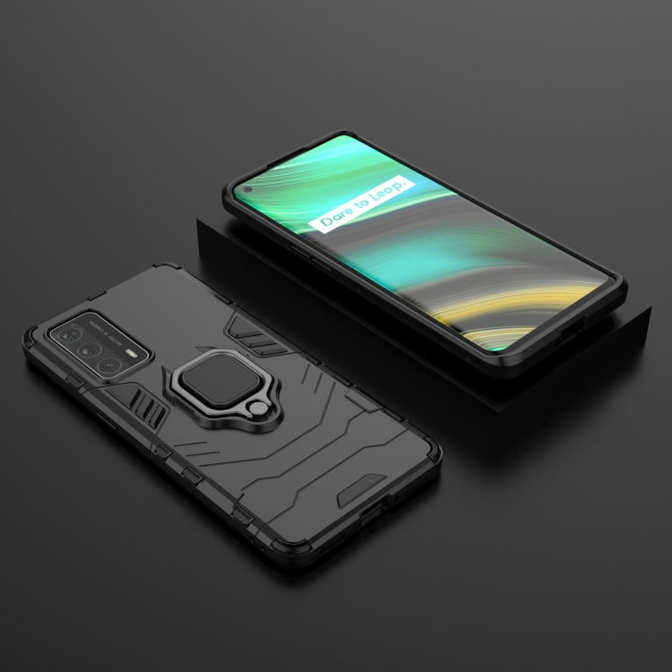 Rugged phone case with magnetic ring holder, black TPU/PC, phone protected from sides