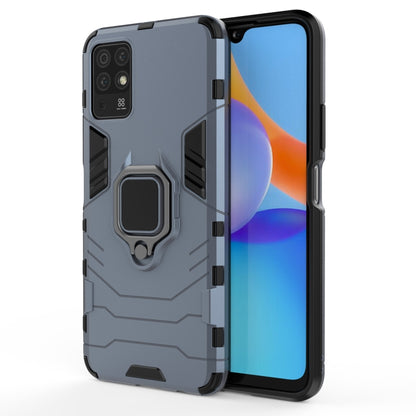 Shockproof phone case in gray-blue with magnetic ring stand and protective edges