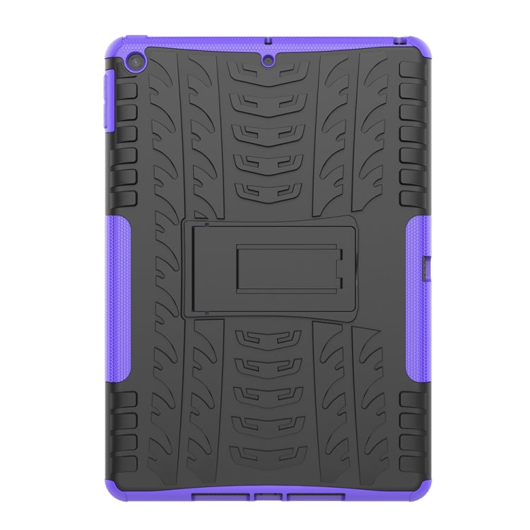 Rugged tire tread tablet case with kickstand slot, purple/black