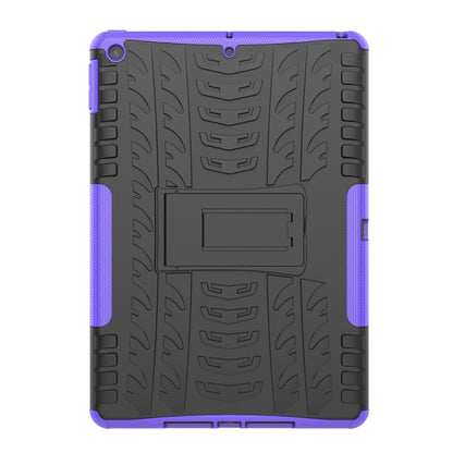 Rugged tire tread tablet case with kickstand slot, purple/black