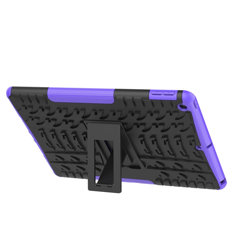 Rugged kickstand tablet case with tire tread pattern, purple/black