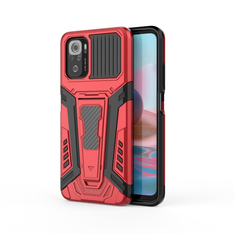 Red armored protective phone case with raised shield panel and camera cover