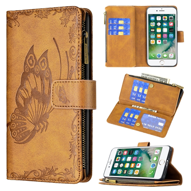 Brown embossed butterfly zipper flip leather phone wallet case with card holder