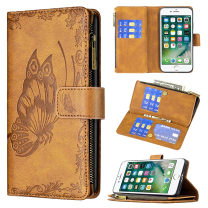 Brown embossed butterfly zipper flip leather phone wallet case with card holder