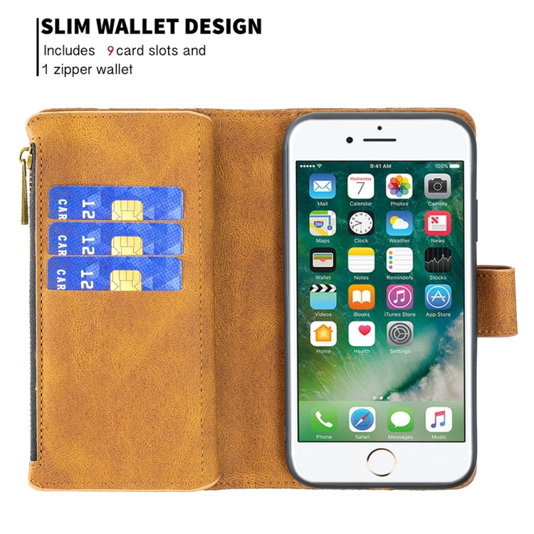 Brown embossed butterfly leather flip wallet case with card slots and zip compartment