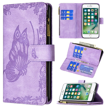 Purple embossed butterfly zipper flip leather phone wallet case with card holder