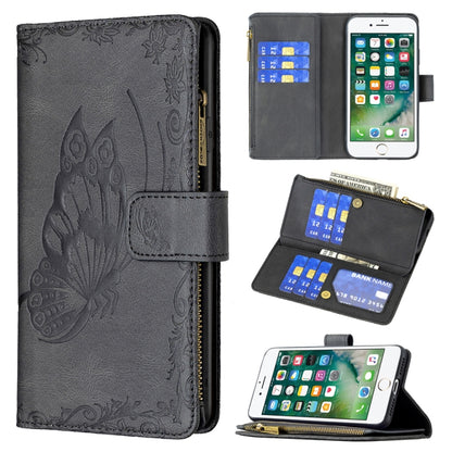 Black embossed butterfly zipper flip leather phone wallet case with card holder