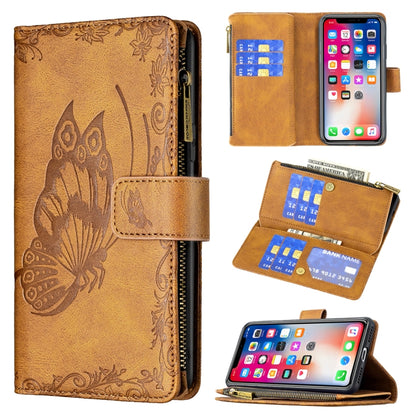 Brown embossed butterfly phone wallet case with magnetic flip and zipper card holder