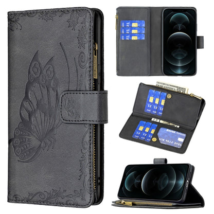 Gray embossed butterfly flip phone case with card slots and zip wallet pocket