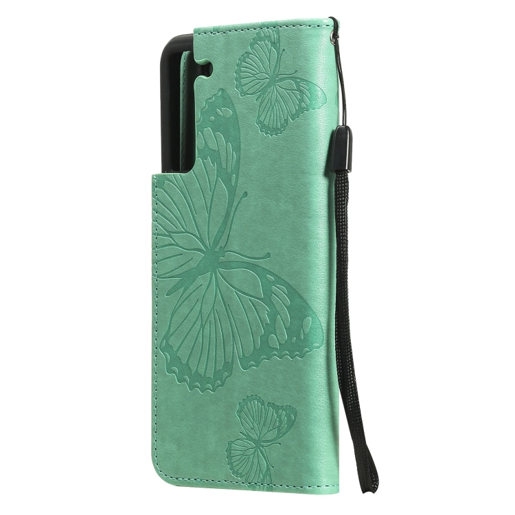 Green butterfly-pattern PU leather flip phone case with strap tab