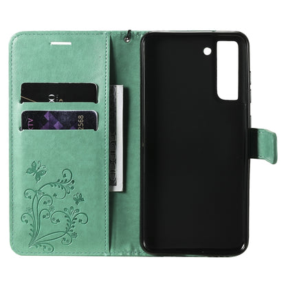 Green butterfly-pattern flip PU leather phone case with card slots and phone holder