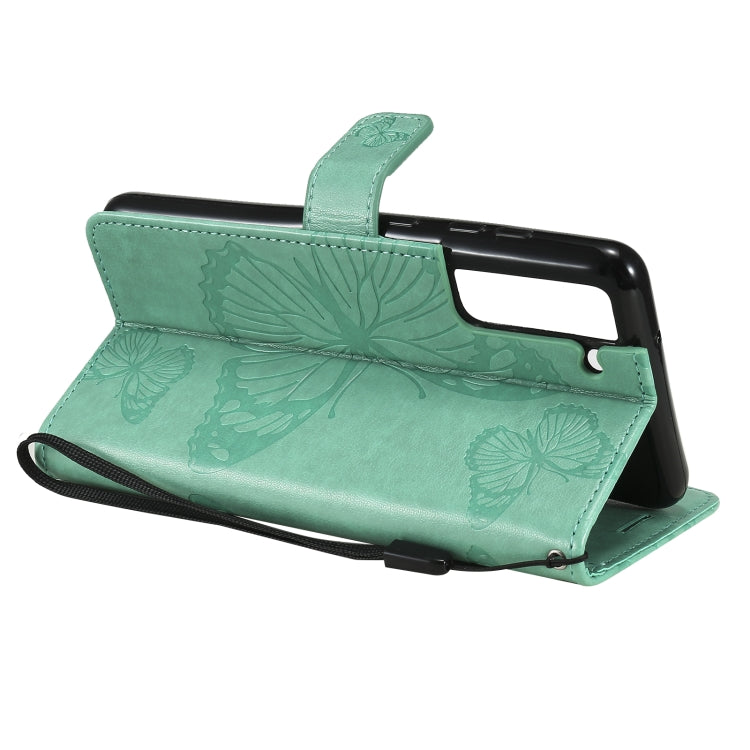 Green butterfly-pattern flip PU leather phone case with kickstand viewing