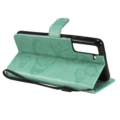 Green butterfly-pattern flip PU leather phone case with kickstand viewing
