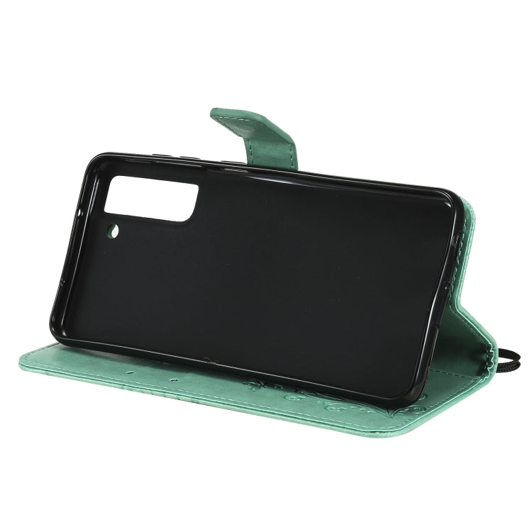 Green butterfly-pattern PU leather flip phone case for landscape viewing