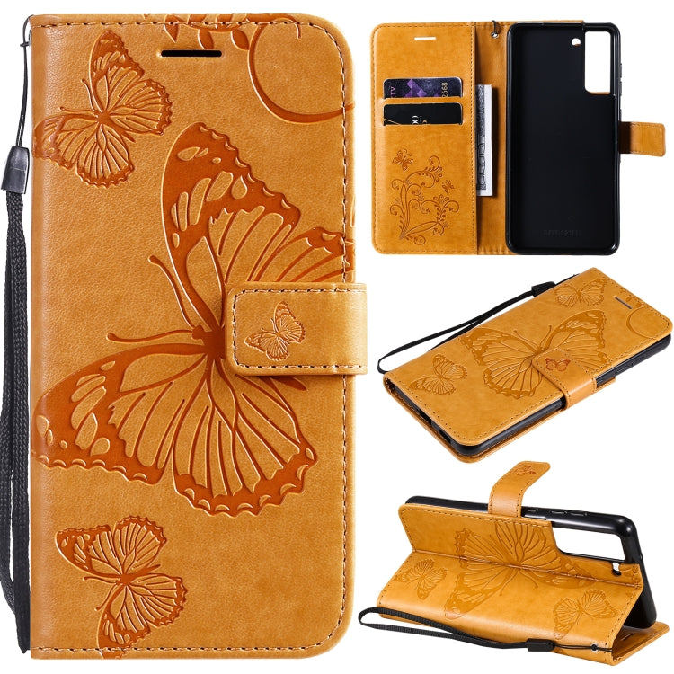 Orange butterfly-pattern phone wallet case with card slots and lanyard strap