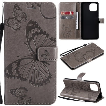 Gray butterfly-pattern phone wallet case with card slots and lanyard strap