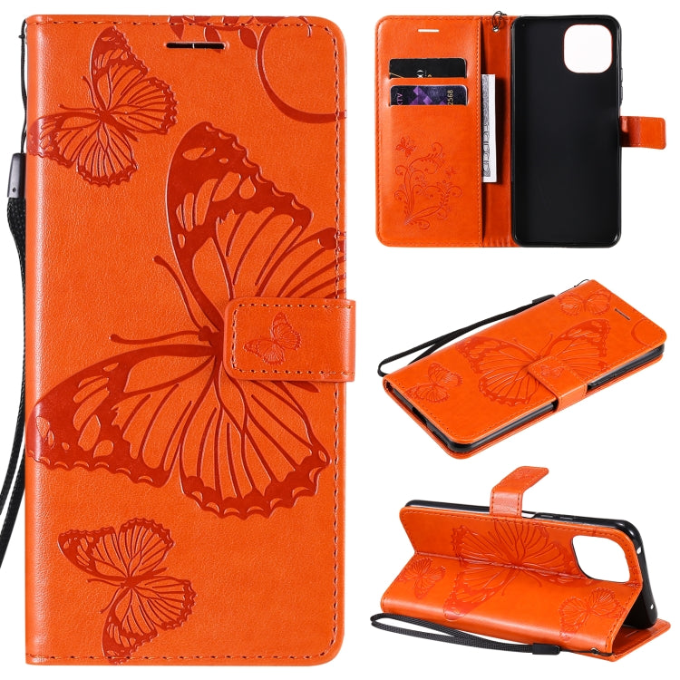 Orange butterfly-pattern phone wallet case with card slots and lanyard strap