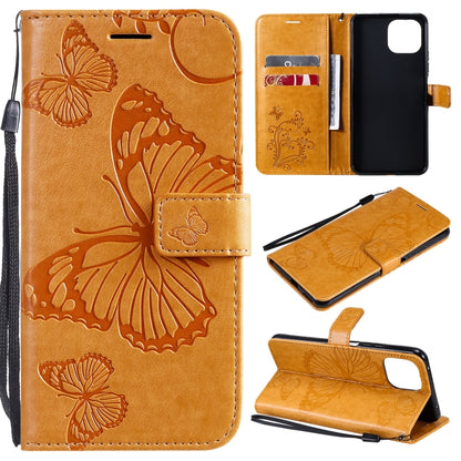 Tan butterfly-pattern phone wallet case with card slots and lanyard strap