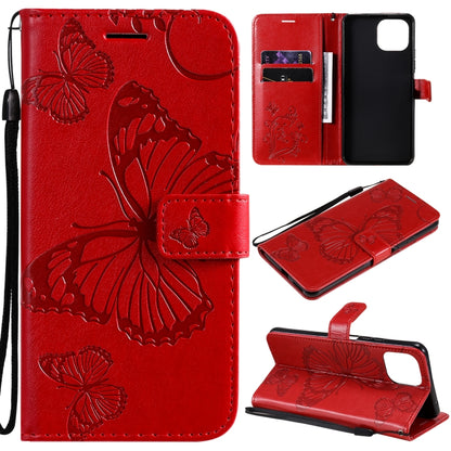 Red butterfly-pattern phone wallet case with card slots and lanyard strap