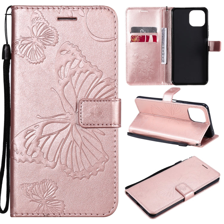 Rose gold butterfly PU leather phone wallet case with flip cover, card slots, stand