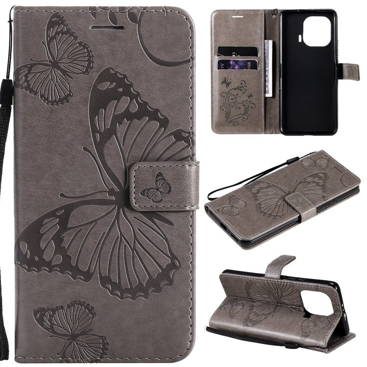 Gray butterfly PU leather phone wallet case with flip cover and card slots