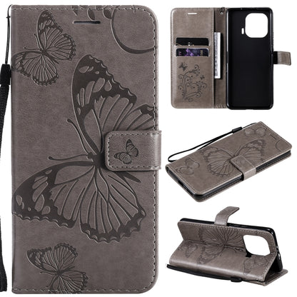 Gray butterfly PU leather phone wallet case with flip cover and card slots