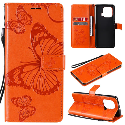 Orange butterfly PU leather phone wallet case with flip cover, card slots, stand