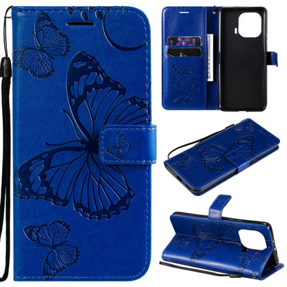 Blue butterfly PU leather phone wallet case with flip cover, card slots, stand