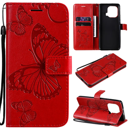 Red butterfly PU leather phone wallet case with flip cover, card slots, stand