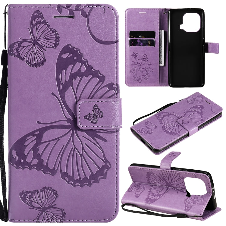 Purple butterfly PU leather phone wallet case with flip cover, card slots, lanyard strap