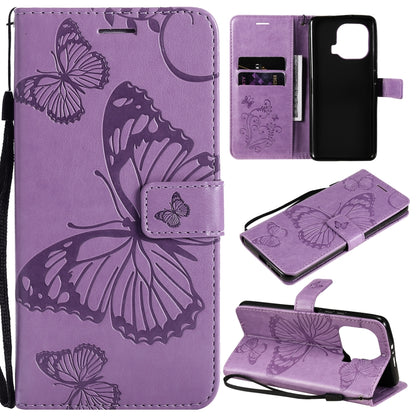 Purple butterfly PU leather phone wallet case with flip cover, card slots, lanyard strap