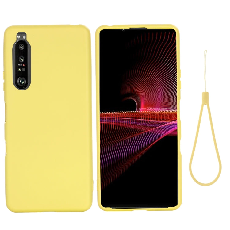 Yellow shockproof silicone phone case, full coverage with camera cutout and lanyard