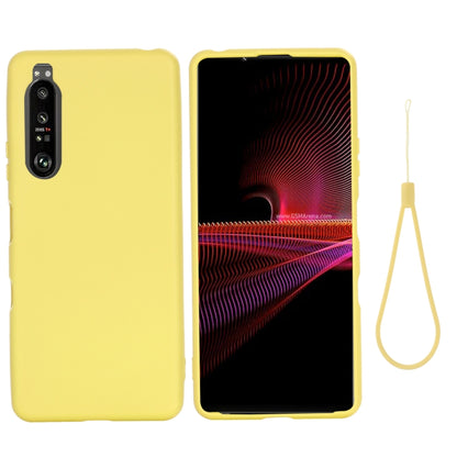 Yellow shockproof silicone phone case, full coverage with camera cutout and lanyard