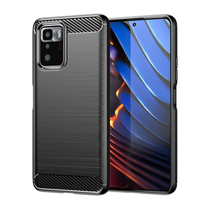 Brushed carbon fiber TPU phone case with black textured finish and camera cutout
