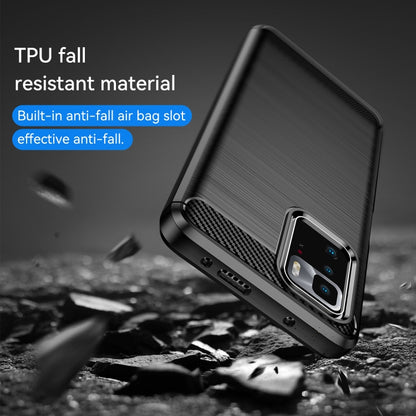 Brushed carbon fiber TPU phone case, black with camera bezel and shock-absorbing corners