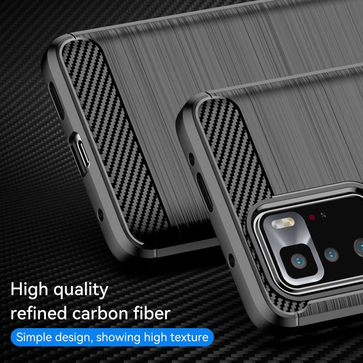 Brushed carbon fiber TPU phone case close-up, gray-black with carbon fiber side strips