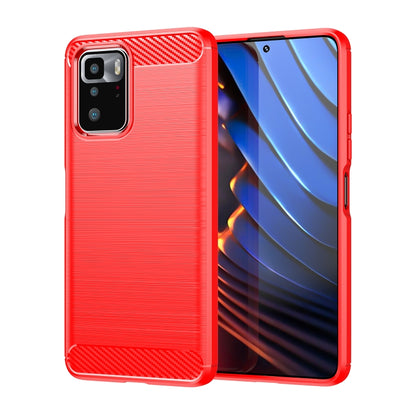 Brushed carbon fiber TPU phone case, red with textured back and camera cutout