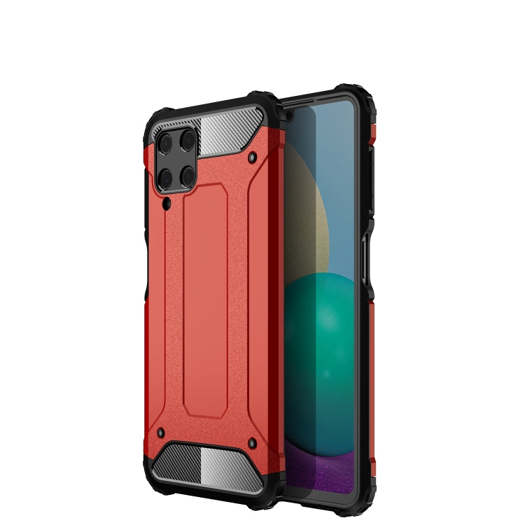 Hybrid TPU+PC phone case, red back, black shockproof bumper, raised edges