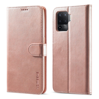 Rose gold flip leather wallet case with horizontal cover, card slots, and camera cutout